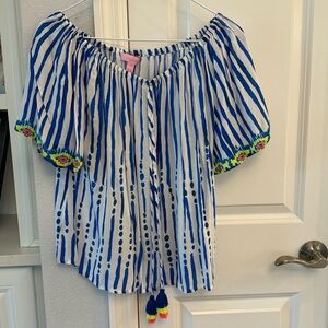 Lilly Pulitzer Sain Off The Shoulder Blue Striped Top Blouse